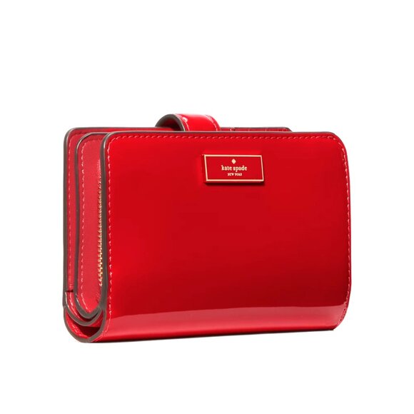 New Kate Spade Bridget Patent Medium Compact Bifold Wallet Bright Red - Picture 3 of 3